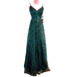 NWT TLC Say Yes to the PROM Dress Macy's Gown Hunter Green Sequins Lace Back 3